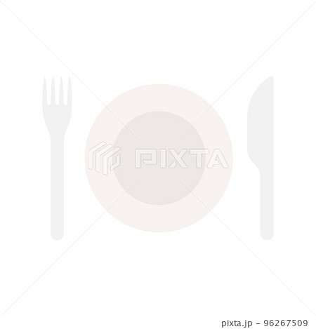 Empty plate with knife and fork on a white background. 96267509