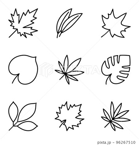 Simple line set of leaf icons. Isolated on white background. 96267510