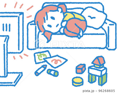 だらだらとテレビを観る女の子のイラスト だらだらとテレビを観る女の子のイラスト 96268605