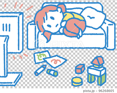 だらだらとテレビを観る女の子のイラスト だらだらとテレビを観る女の子のイラスト 96268605