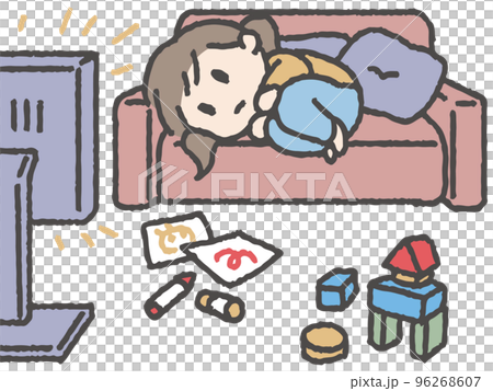 だらだらとテレビを観る女の子のイラスト 96268607