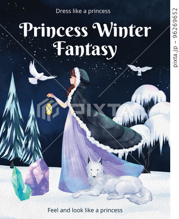 Poster template with prince winter fantasy concept,watercolor style 96269652