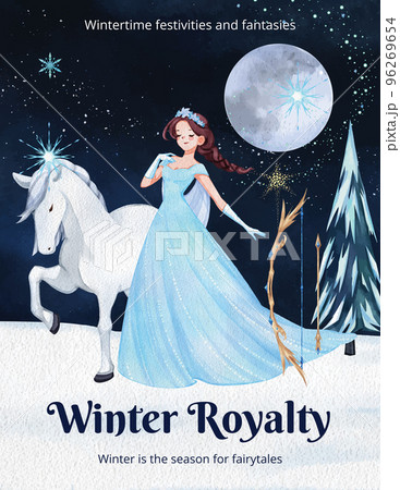 Poster template with prince winter fantasy concept,watercolor style 96269654