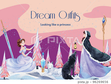 Postcard template with prince winter fantasy concept,watercolor style Postcard template with prince winter fantasy concept,watercolor style 96269656