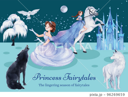 Postcard template with prince winter fantasy concept,watercolor style 96269659