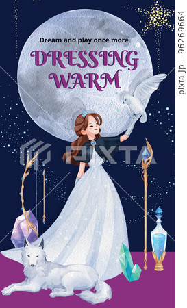 Instagram story template with prince winter fantasy concept,watercolor style 96269664