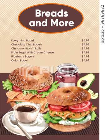 Menu template with bagel day concept,watercolor style 96269682