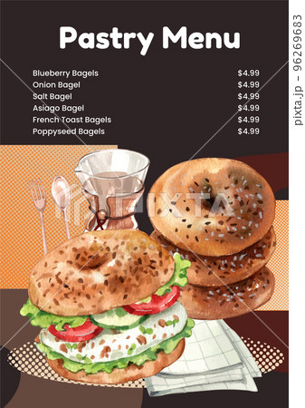 Menu template with bagel day concept,watercolor style Menu template with bagel day concept,watercolor style 96269683
