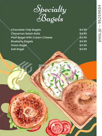 Menu template with bagel day concept,watercolor style Menu template with bagel day concept,watercolor style 96269684