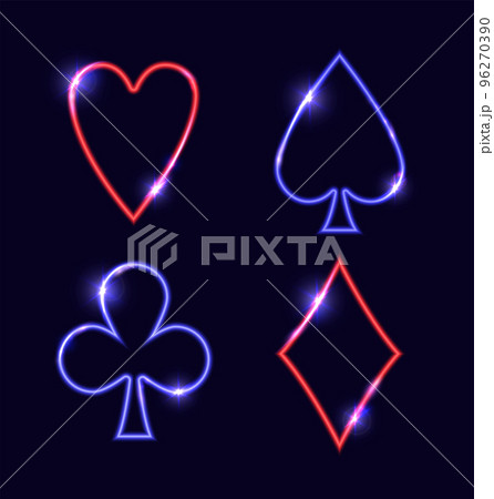 Neon colored symbols deck of cards for playing poker and casino. Neon colored symbols deck of cards for playing poker and casino. 96270390