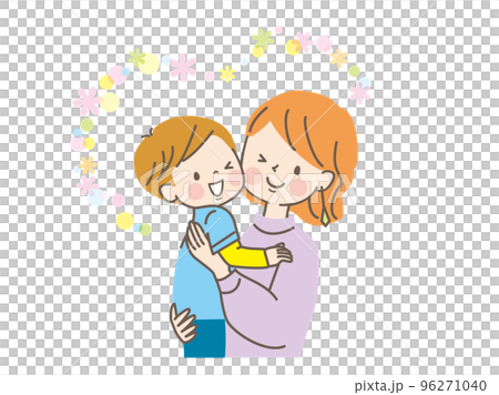 笑顔で抱っこする親子のベクターイラスト素材 96271040