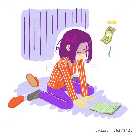 通帳を見て落ち込む女性のイラスト 通帳を見て落ち込む女性のイラスト 96271426