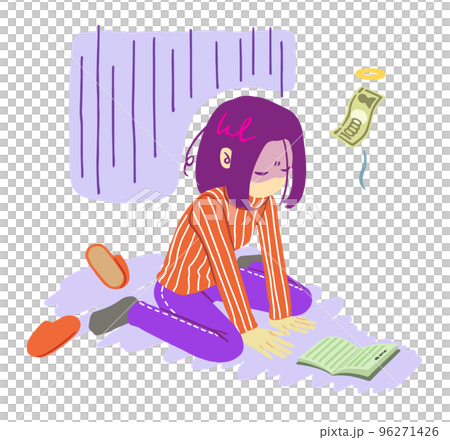 通帳を見て落ち込む女性のイラスト 通帳を見て落ち込む女性のイラスト 96271426