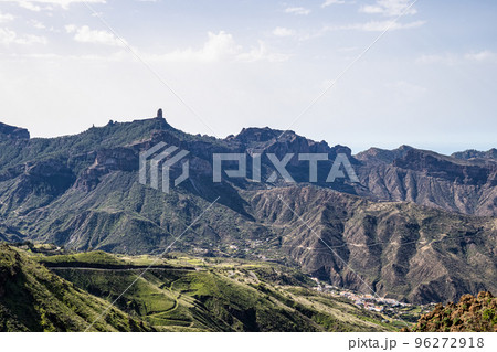 Gran Canaria hiking route Cruz de Tejeda to Artenara, view into Caldera de Tejeda, Canary Islands, Spain 96272918