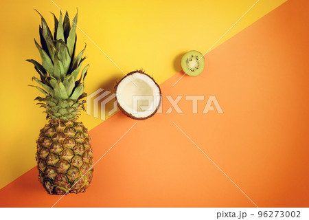 Colorful composition of pineapple, coconut an kiwi fruit 96273002