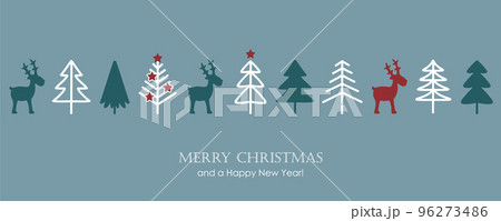 blue christmas greeting banner with deer fir...のイラスト素材 [96273486] - PIXTA