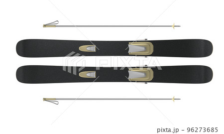 Black alpine skiing with gold bindings and poles 3d render. Sports equipment for extreme winter outdoor. Mockup plastic downhill, carving or freeride skis isolated on white background Black alpine skiing with gold bindings and poles 3d render. Sports equipment for extreme winter outdoor. Mockup plastic downhill, carving or freeride skis isolated on white background 96273685