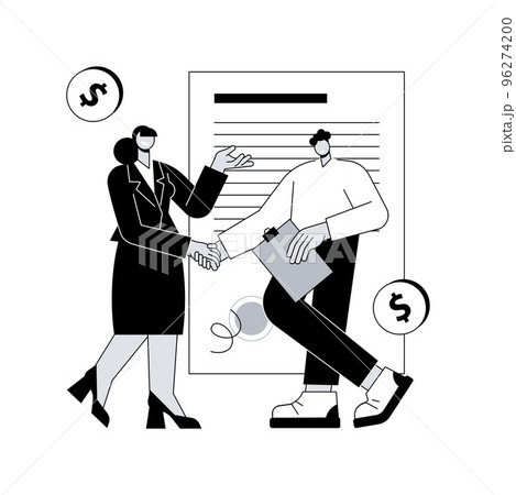 Bill of sale abstract concept vector illustration. Written selling legal document, transfer ownership of goods, execution of a sales contract, security bill, third party purchase abstract metaphor. 96274200