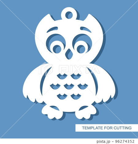 Funny pendant cute owl, little bird, chick. Hanging decoration for Christmas tree, children's room, birthday. Vector template for plotter laser cutting of paper, metal engraving, wood carving, cnc.  96274352