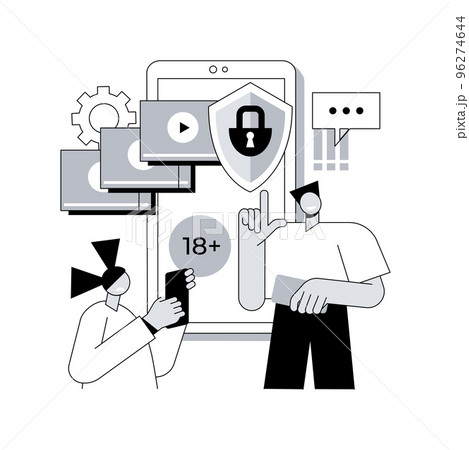 Parental control software abstract concept vector illustration. Internet security software, restricted access for children, parental control, media content limitation technology abstract metaphor. 96274644