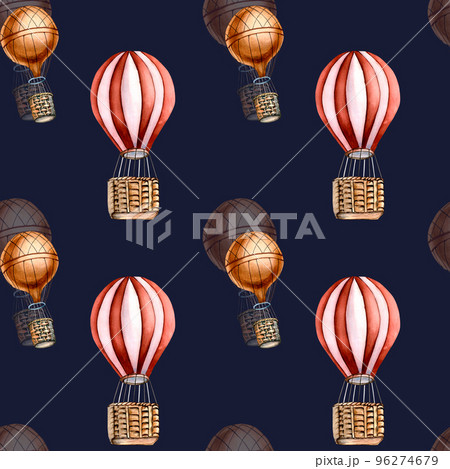 Retro hot air balloon vintage style watercolor seamless pattern isolated. 96274679