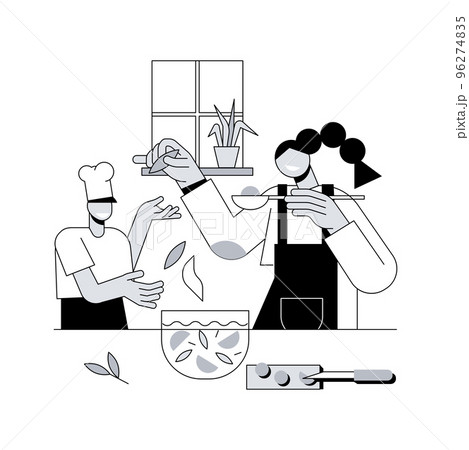 Bake together abstract concept vector illustration. Family fun during quarantine, home sitting ideas, spending time together during isolation, adults baking with children abstract metaphor. 96274835