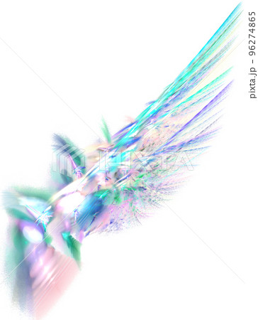 linear bright pattern of a bird wing in blue pink and purple colors, isolated element, decor 96274865