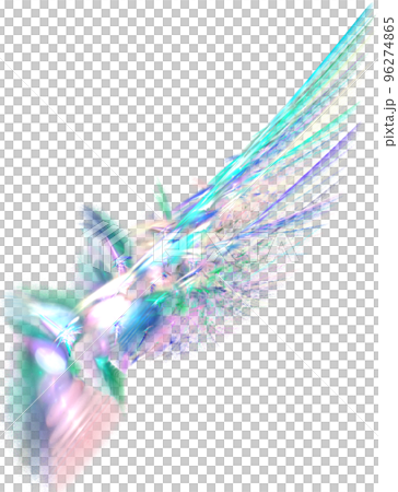 linear bright pattern of a bird wing in blue pink and purple colors, isolated element, decor 96274865