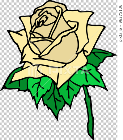 drawing of a rose branch with one large flower, isolated element, decor 96275136