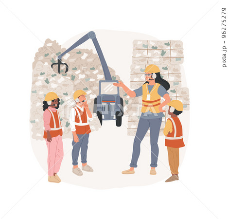 Recycling plant trip isolated cartoon vector illustration. Class trip to recycling center, learn how landfill works, environmental activity, school tour to plant, teach ecology vector cartoon. 96275279