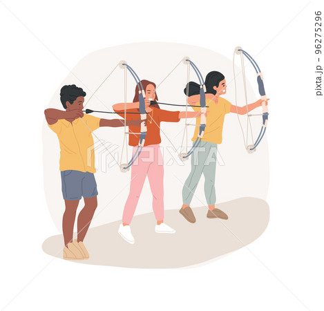 Archery club isolated cartoon vector illustration. Teen aiming with a bow, archery middle school team, physical activity, learning to shoot, student club, training concentration vector cartoon. 96275296
