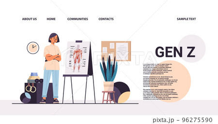 woman physiotherapist presenting human body organ system on board generation z lifestyle concept horizontal 96275590