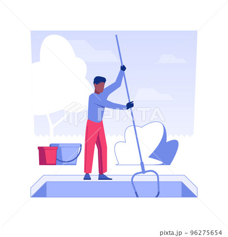 Pool maintenance isolated concept vector illustration. Repairman deals with pool cleaning, private house maintenance service, mold removal process using chemical substances vector concept. Pool maintenance isolated concept vector illustration. Repairman deals with pool cleaning, private house maintenance service, mold removal process using chemical substances vector concept. 96275654