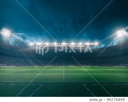Football stadium with the stands full of fans waiting for the night game. 3D Rendering 96276899