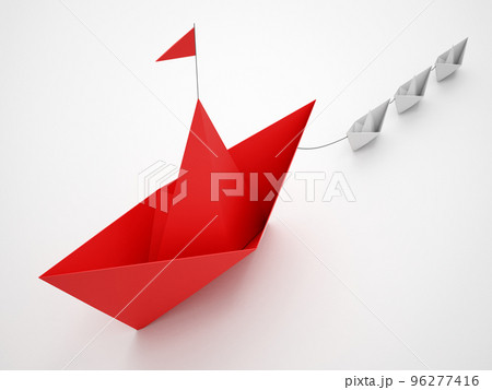 Unity is strength. Small paper boats that tow a bigger ship. Concept of teamwork and alliance. 3D Rendering Unity is strength. Small paper boats that tow a bigger ship. Concept of teamwork and alliance. 3D Rendering 96277416