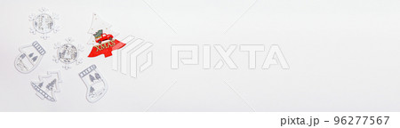 Christmas banner, New Year's toys, decorations for the Christmas tree on a white background. 96277567
