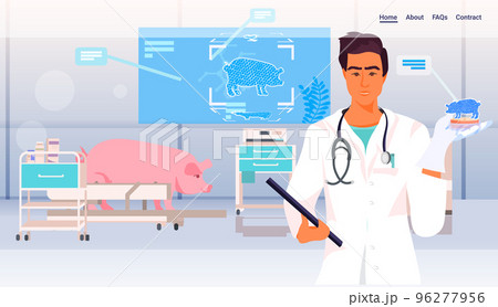 scientist analyzing dna of cultured pork meat on tablet pc screen artificial lab grown meat production concept 96277956