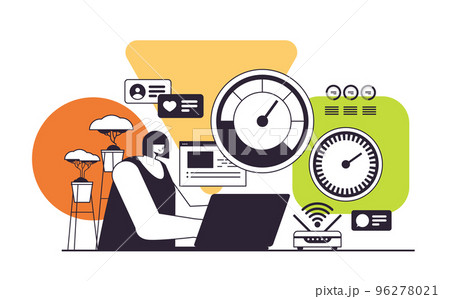 businesswoman working on laptop with stress scale emotional overload stress level increased productivity frustration 96278021