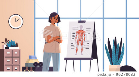 woman physiotherapist presenting human body organ system on board generation z lifestyle concept woman physiotherapist presenting human body organ system on board generation z lifestyle concept 96278032
