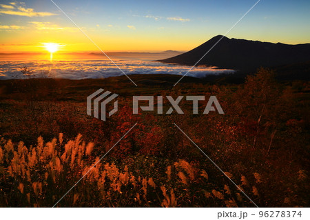 岩手県八幡平市　朝焼けの岩手山と雲海 96278374