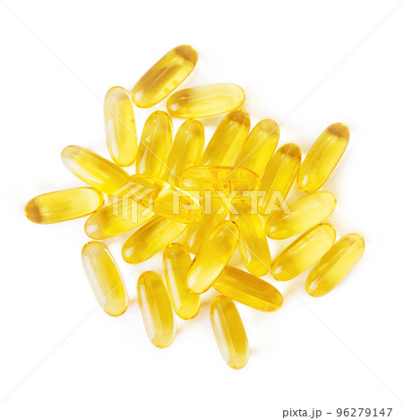 Pile of capsules Omega 3 isolated on white background 96279147