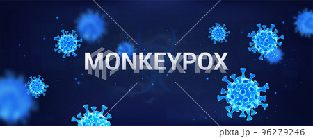 Infection Monkeypox virus in 2022. Healthcare banner with 3D bacteria Infection Monkeypox virus in 2022. Healthcare banner with 3D bacteria 96279246