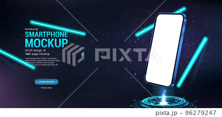 Hologram 3D futuristic mobile phone with blank screen Hologram 3D futuristic mobile phone with blank screen 96279247