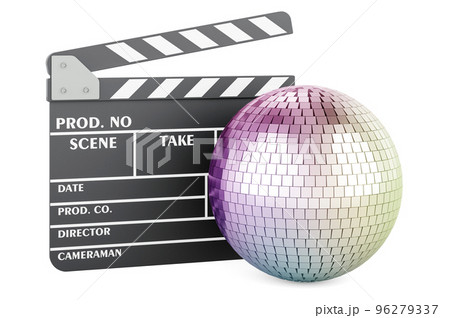 Clapperboard with mirror disco ball, 3D rendering 96279337