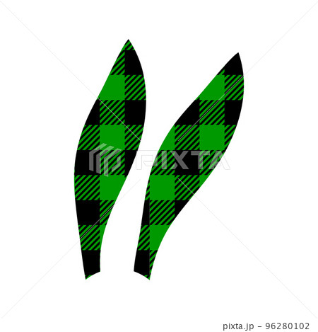 Bunny ears silhouette with green and black checkered buffalo pattern. Cute rabbit headband with gingham print for Easter or New year celebration isolated on white background 96280102