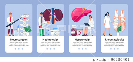 Nephrologist app template vector. Liver treatment concepts for medical website. Rheumatologist scene for mobile application. Nephrologist app template vector. Liver treatment concepts for medical website. Rheumatologist scene for mobile application. 96280401