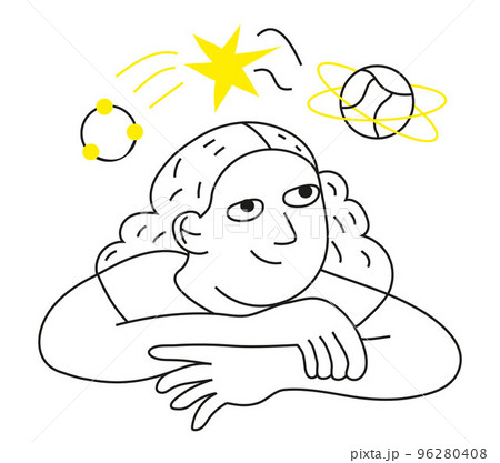 Strategy planning vector in line style. Schedule, plan and implementation metaphor. Girl dreams 96280408