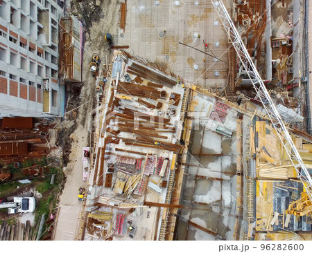 Aerial drone view of construction site of new modern building. Housing for a mortgage. Loan to real estate. 96282600
