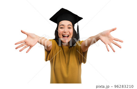 Woman is happy to have achieved graduation. concept of success in studies Woman is happy to have achieved graduation. concept of success in studies 96283210