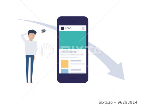 Webサイトを作ったのに成果が出なくて困っている男性のイラスト素材 96283914